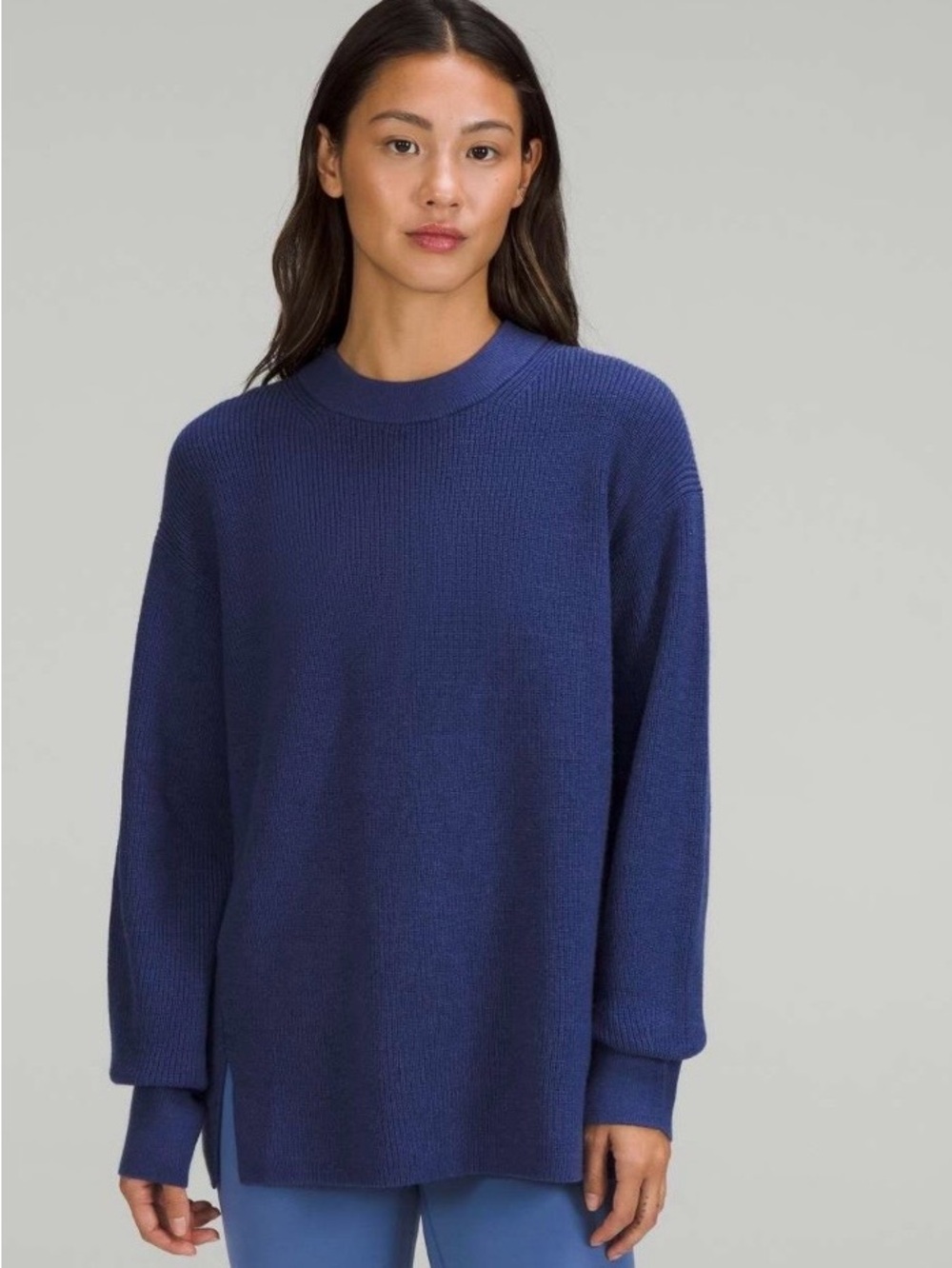 NWT lululemon Merino Wool-Blend Ribbed Crewneck Sweater Heathered Psychic Blue 4